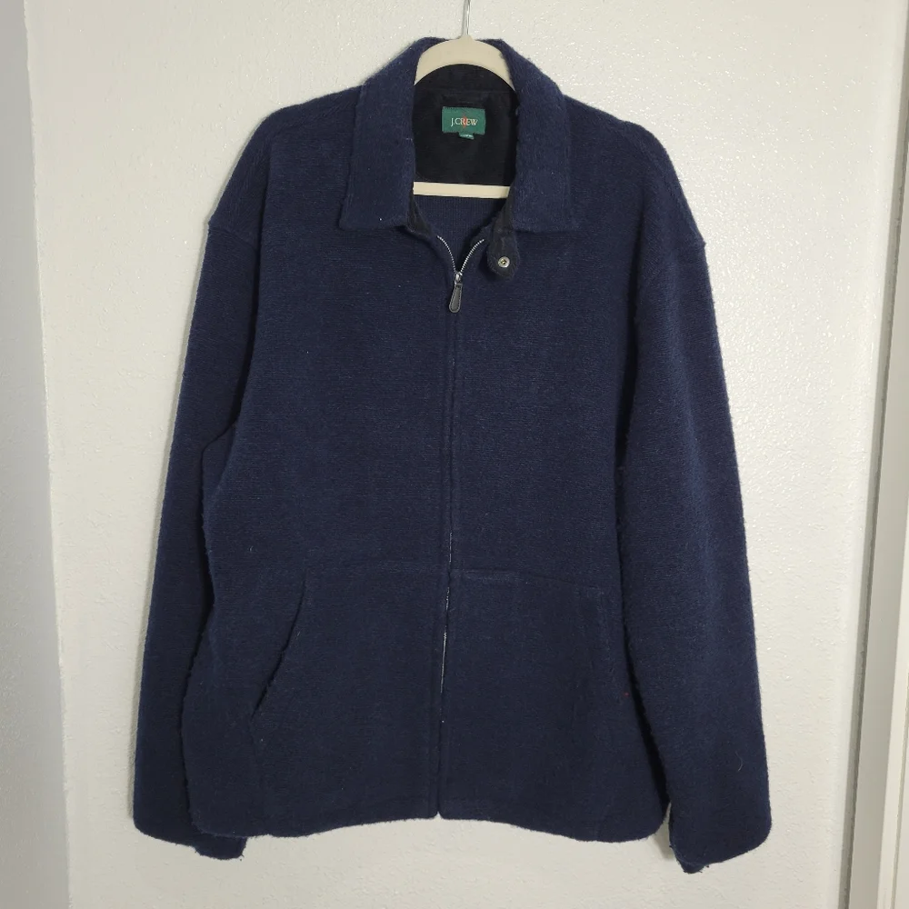 J Crew Wool-blend sweater fleece jacket CF336  Sz XL Navy